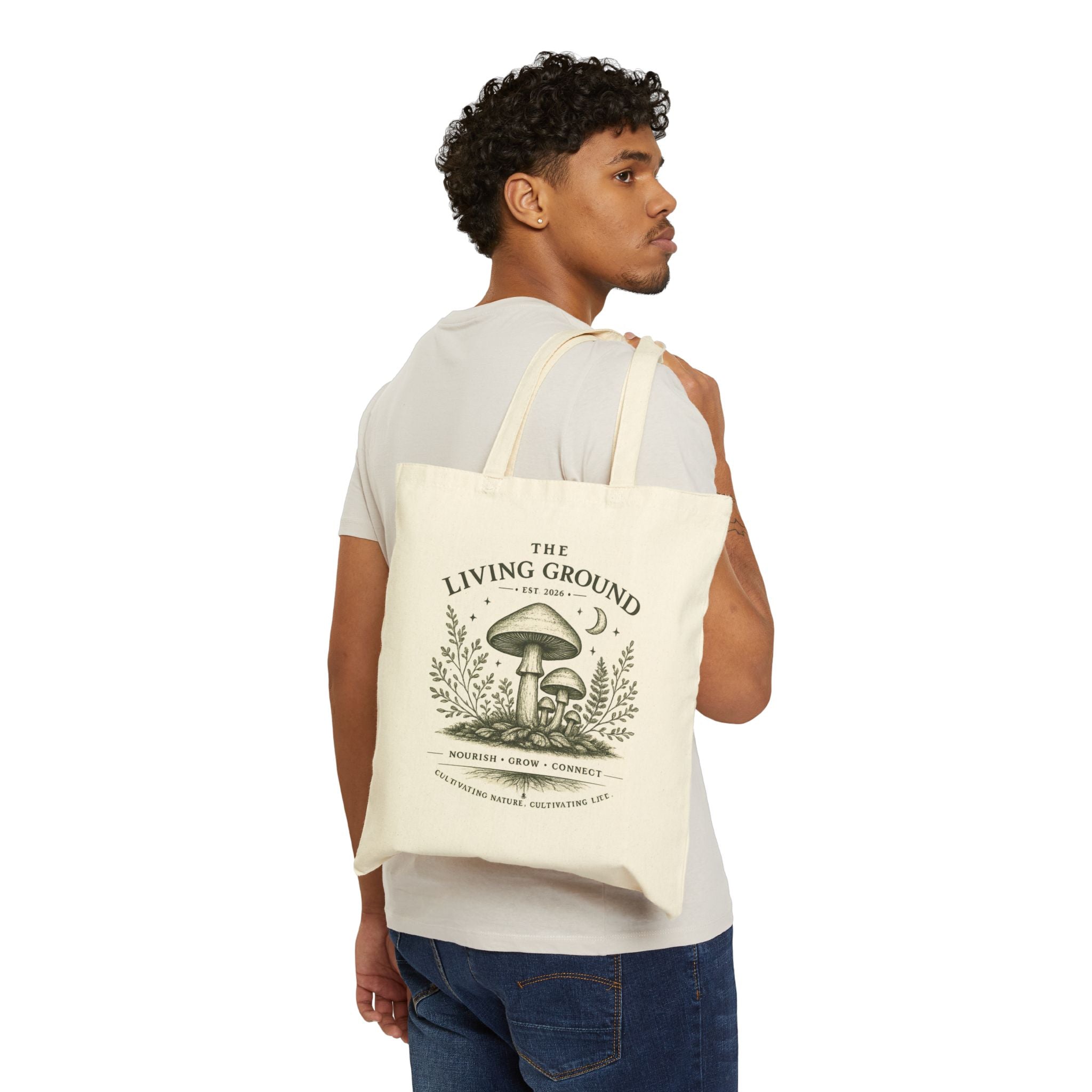 Mushroom “The Living Ground” Cotton Canvas Tote Bag — Eco-Friendly Market & Book Bag
