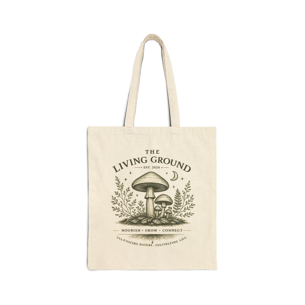 Mushroom “The Living Ground” Cotton Canvas Tote Bag — Eco-Friendly Market & Book Bag